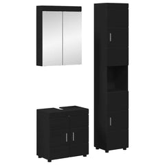 Bathroom Furniture Set TULUM 3 pcs 60 x 34 x 63 cm Sink Base +mirror Cabinet +tall Cabinet Black