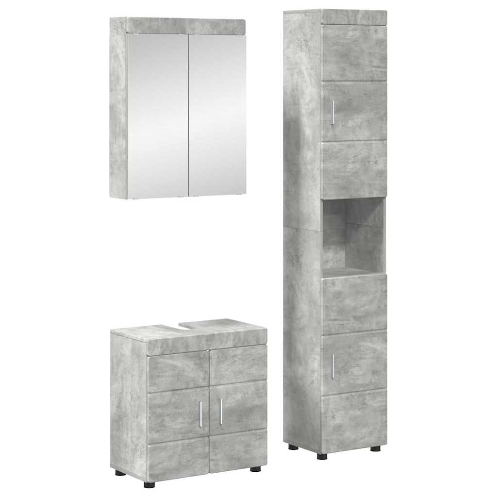 Bathroom Furniture Set TULUM 3 pcs 60 x 34 x 63 cm Sink Base +mirror Cabinet +tall Cabinet Concrete grey
