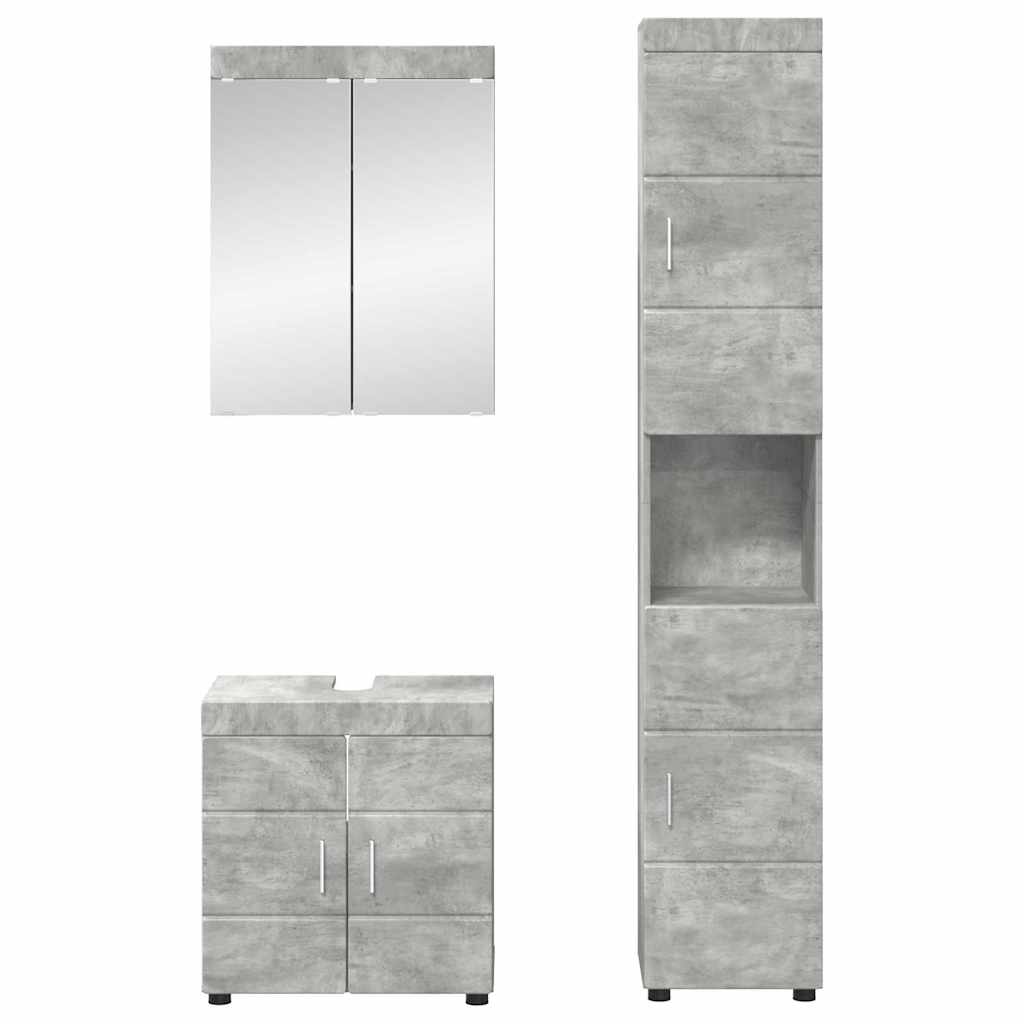 Bathroom Furniture Set TULUM 3 pcs 60 x 34 x 63 cm Sink Base +mirror Cabinet +tall Cabinet Concrete grey