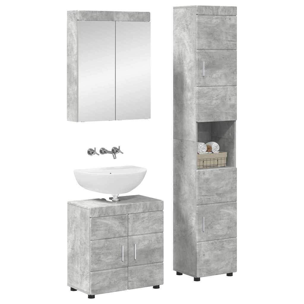 Bathroom Furniture Set TULUM 3 pcs 60 x 34 x 63 cm Sink Base +mirror Cabinet +tall Cabinet Concrete grey