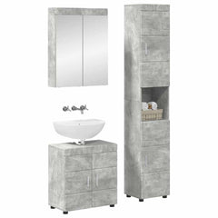 Bathroom Furniture Set TULUM 3 pcs 60 x 34 x 63 cm Sink Base +mirror Cabinet +tall Cabinet Concrete grey