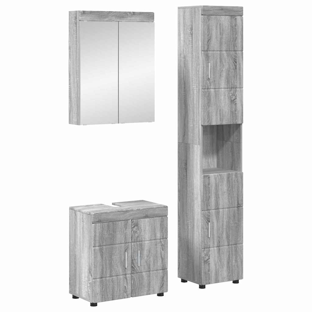 Bathroom Furniture Set TULUM 3 pcs 60 x 34 x 63 cm Sink Base +mirror Cabinet +tall Cabinet Grey sonoma