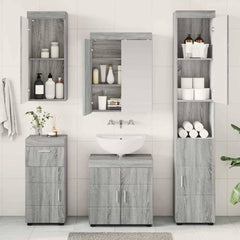 Bathroom Furniture Set TULUM 5 pcs 60 x 34 x 63 cm Sink base +mirror cabinet +cabinet with drawer +hanging cabinet +tall cabinet Grey sonoma
