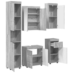 Bathroom Furniture Set TULUM 5 pcs 60 x 34 x 63 cm Sink base +mirror cabinet +cabinet with drawer +hanging cabinet +tall cabinet Grey sonoma