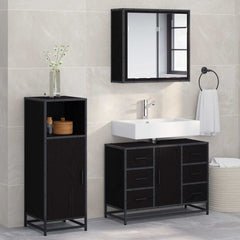 3 Piece Bathroom Furniture Set Engineered Wood Black oak