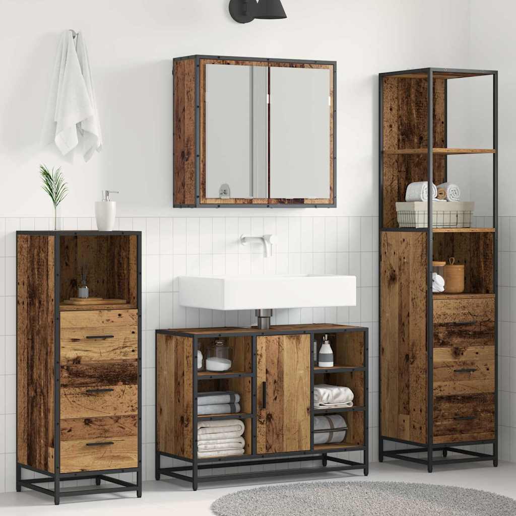 Bathroom Furniture Set 4 pcs Engineered Wood Old wood