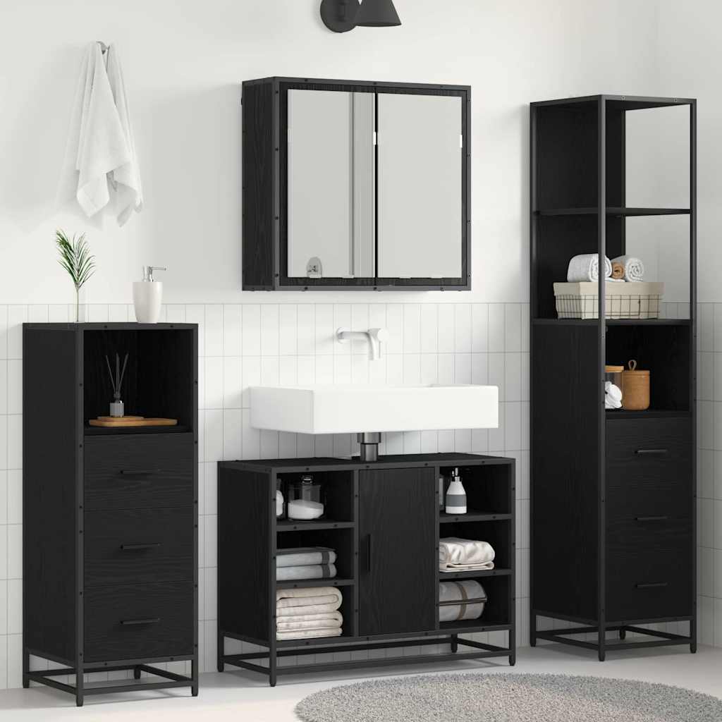 Bathroom Furniture Set 4 pcs Engineered Wood Black oak