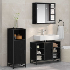 3 Piece Bathroom Furniture Set Engineered Wood Black oak