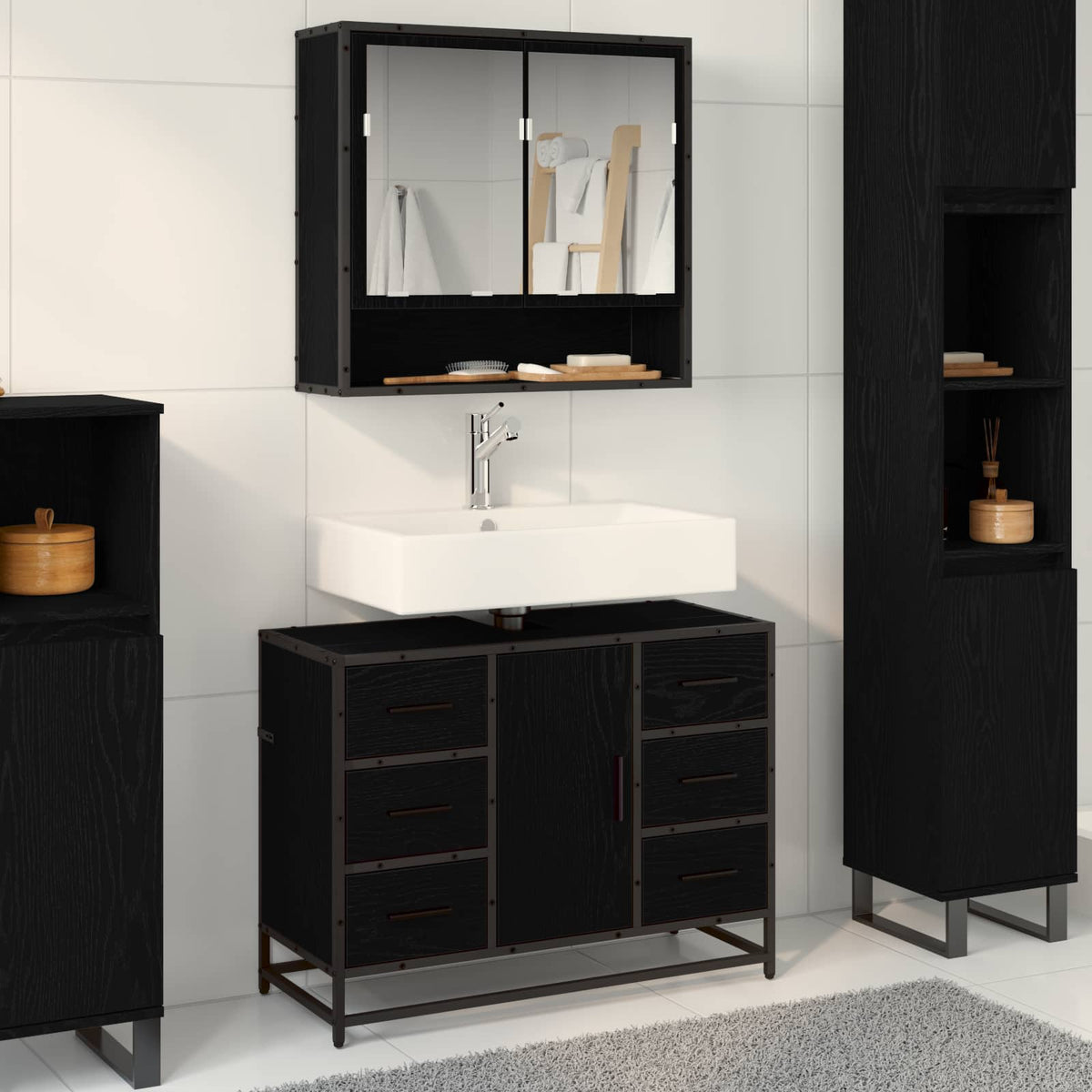Bathroom Furniture Set 2 pcs Engineered Wood Black oak