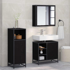 3 Piece Bathroom Furniture Set Engineered Wood Black oak