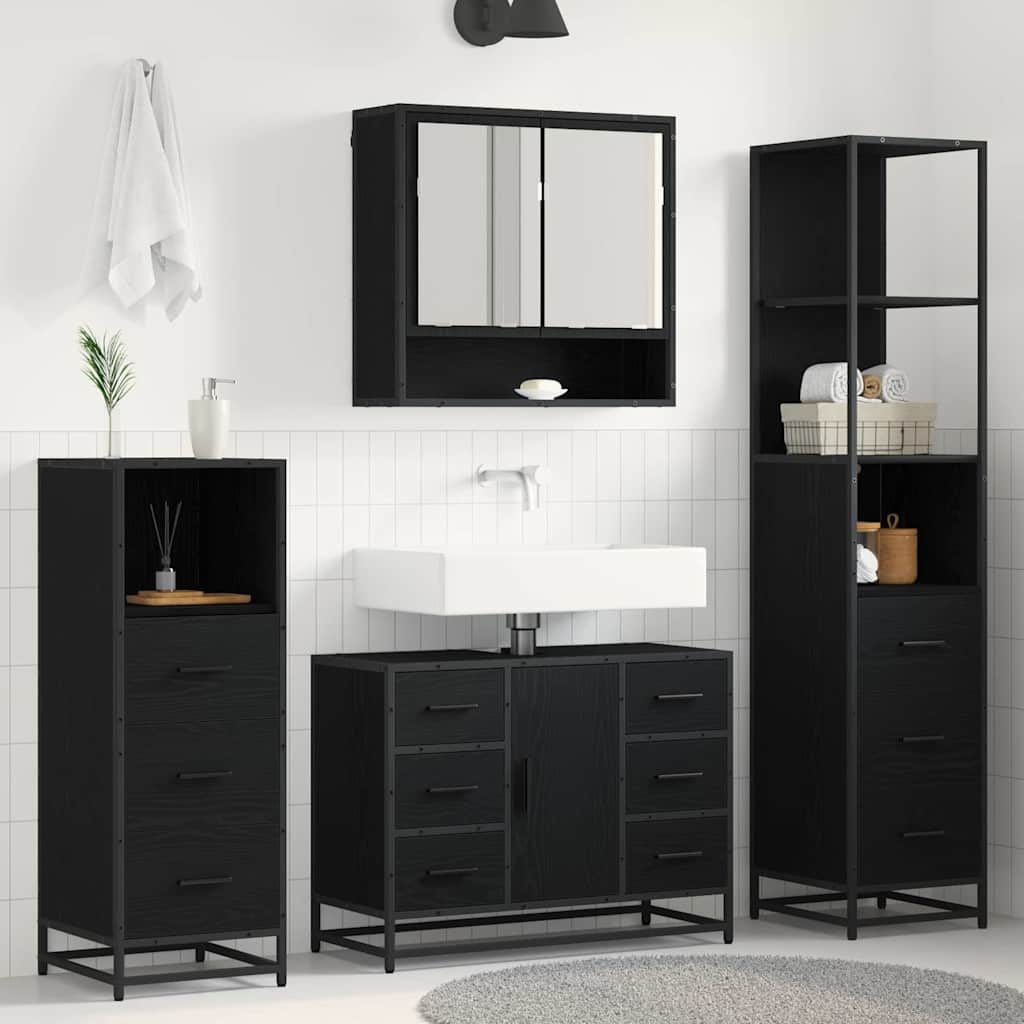 Bathroom Furniture Set 3 pcs Engineered Wood Black oak