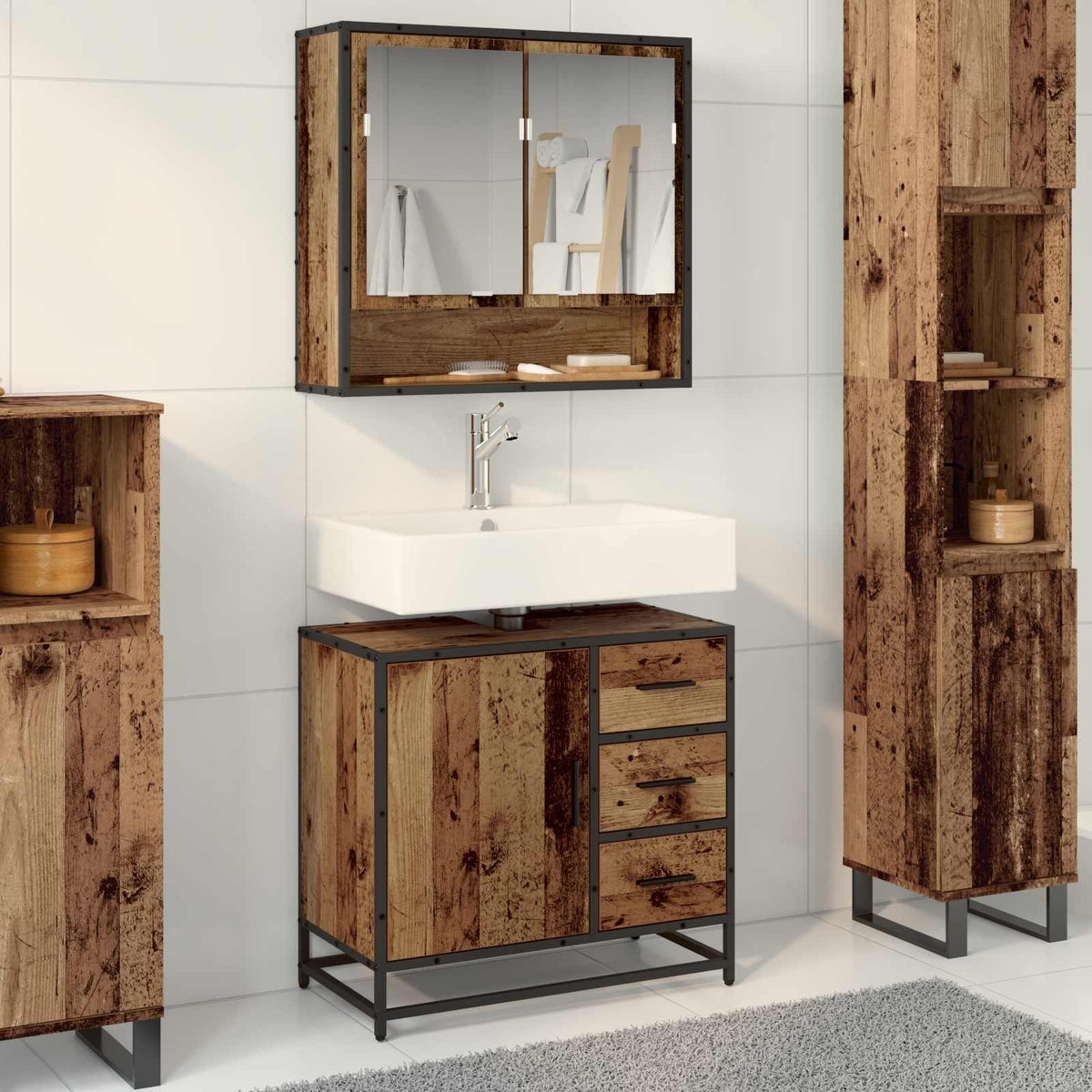Bathroom Furniture Set 2 pcs Engineered Wood Old wood