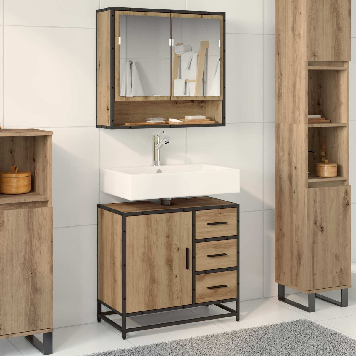 Bathroom Furniture Set 2 pcs Engineered Wood Artisan oak