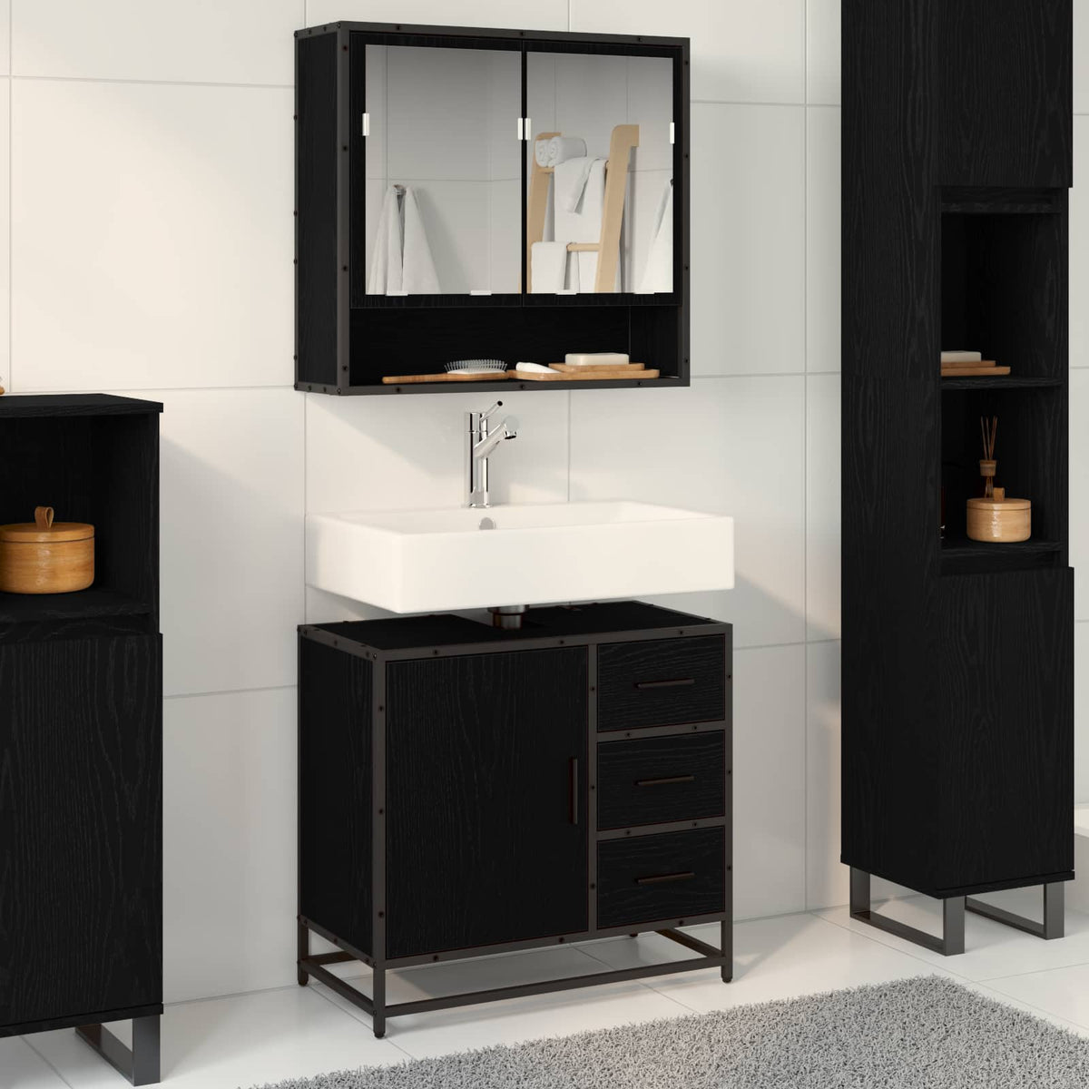 Bathroom Furniture Set 2 pcs Engineered Wood Black oak
