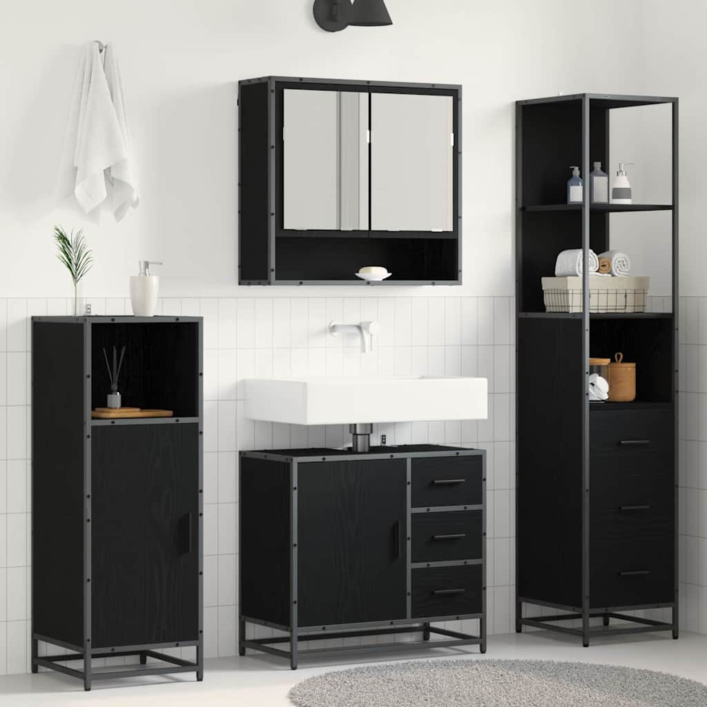 Bathroom Furniture Set 3 pcs Engineered Wood Black oak