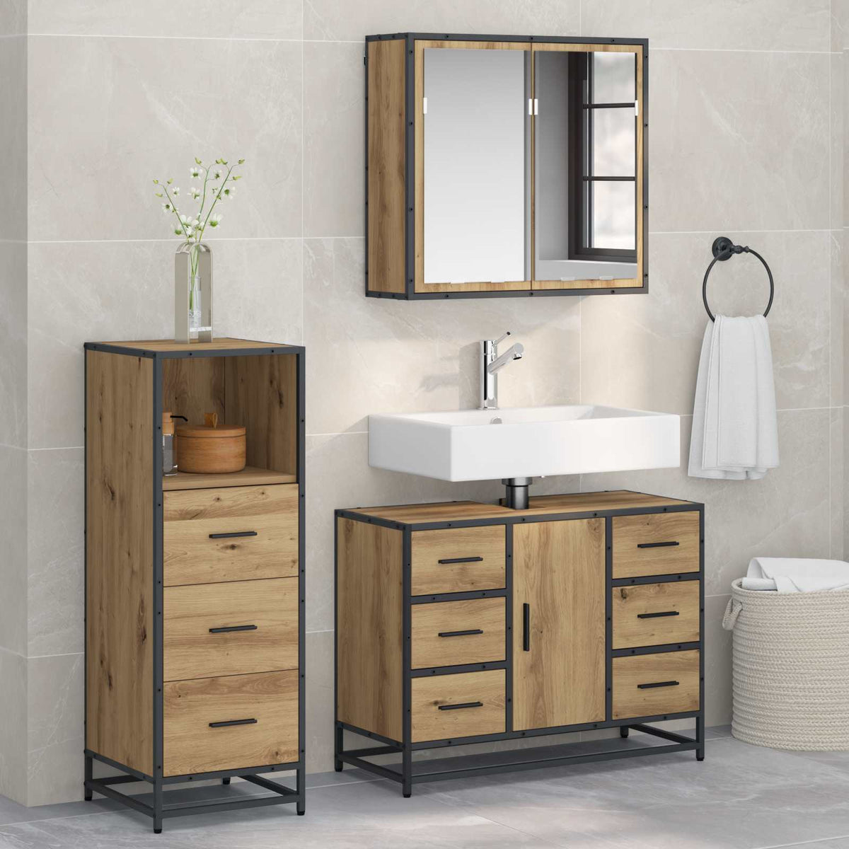 Bathroom Furniture Set 3 pcs Engineered Wood Artisan oak
