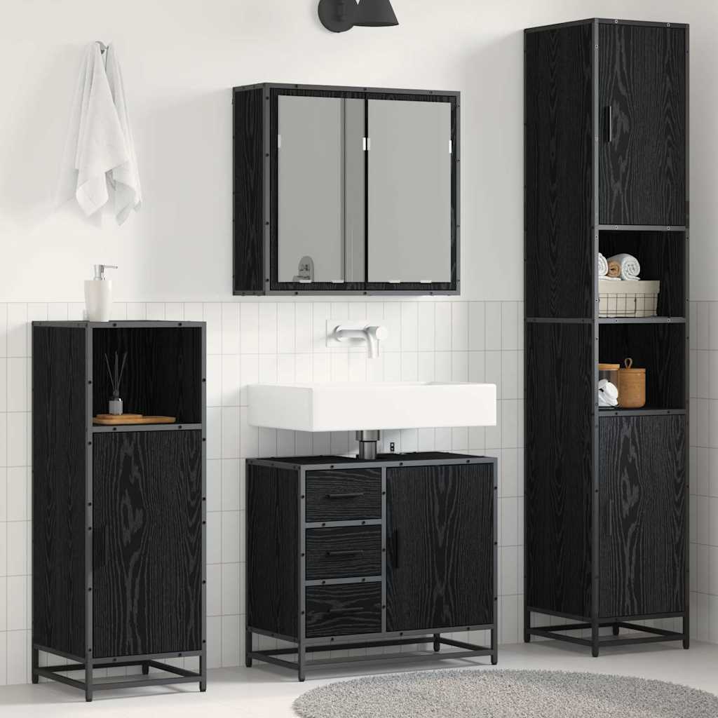 4 Piece Bathroom Furniture Set Engineered Wood Black oak