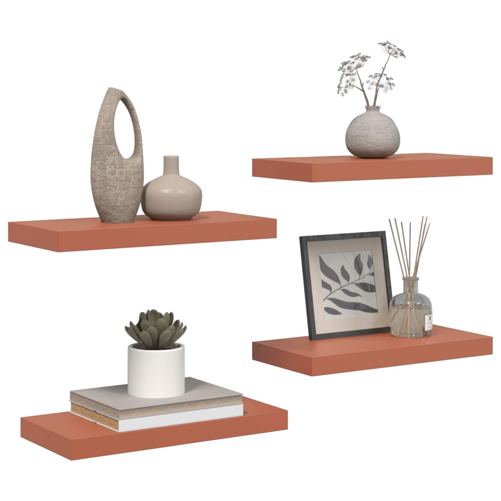 vidaXL Wall Shelf 4 pcs Red 50 x 23.5 x 3.8 cm Engineered Wood 3