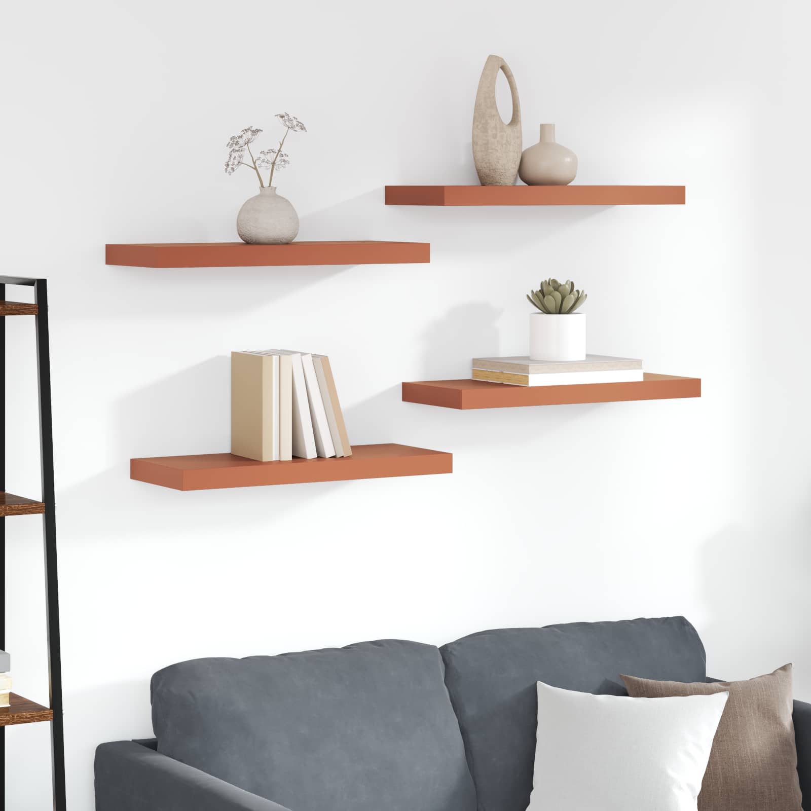 vidaXL Wall Shelf 4 pcs Red 60 x 23.5 x 3.8 cm Engineered Wood 1