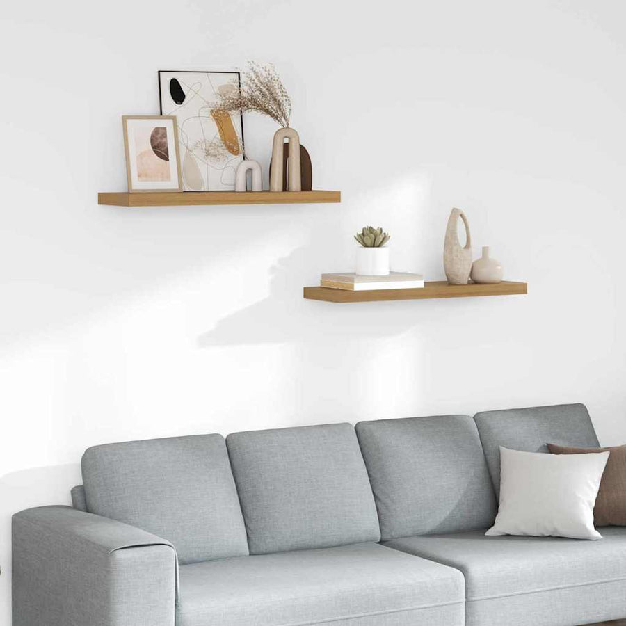 vidaXL Wall Shelf 2 pcs Brown 80 x 23.5 x 3.8 cm Engineered Wood 1