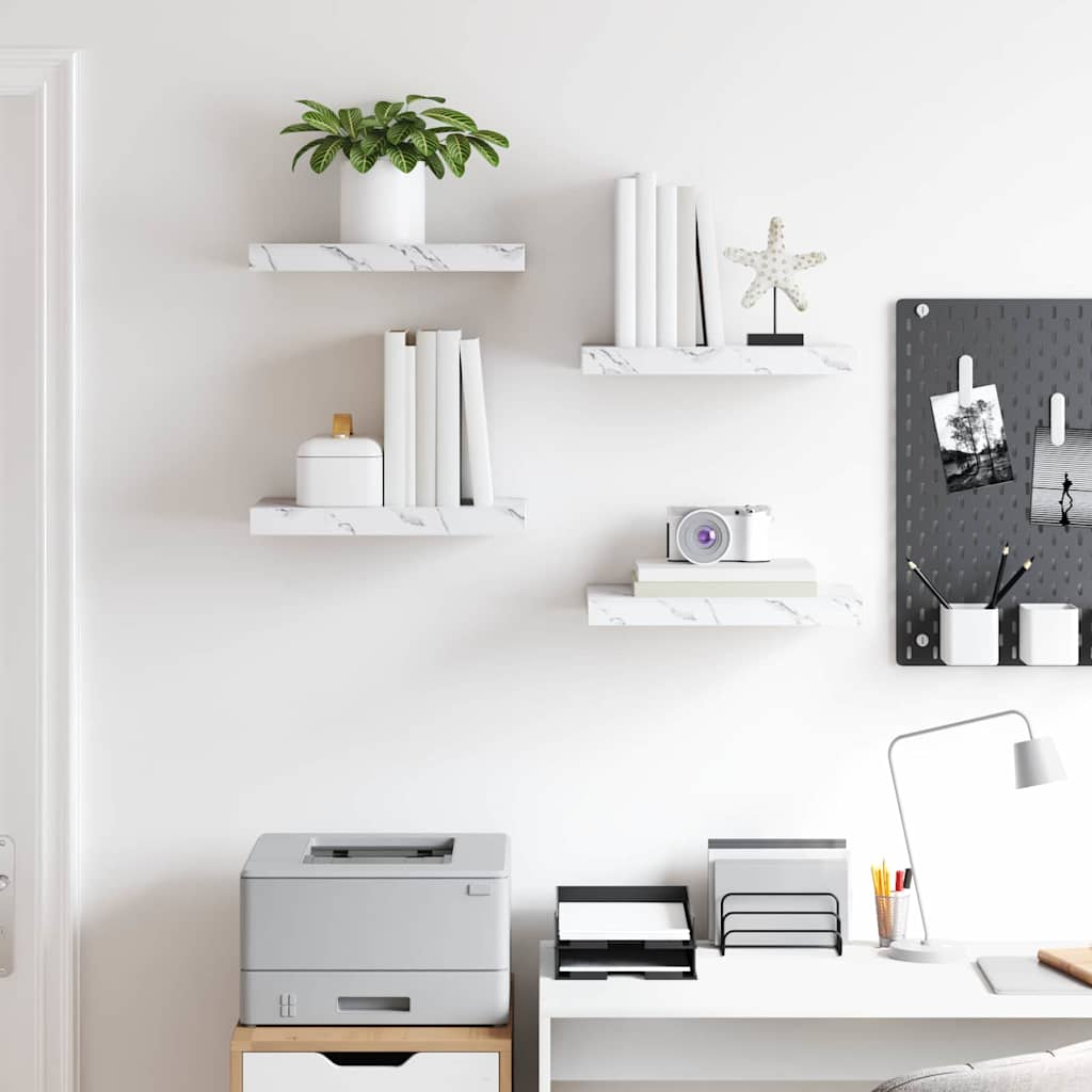 vidaXL Wall Shelf 4 pcs White Marble 40 x 23.5 x 3.8 cm 4
