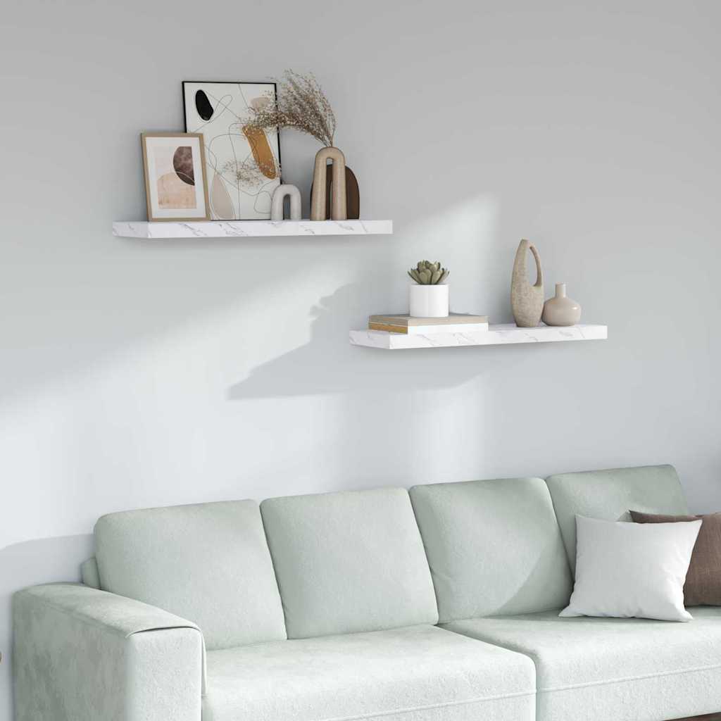 vidaXL Wall Shelf 2 pcs White Marble 90 x 23.5 x 3.8 cm 1