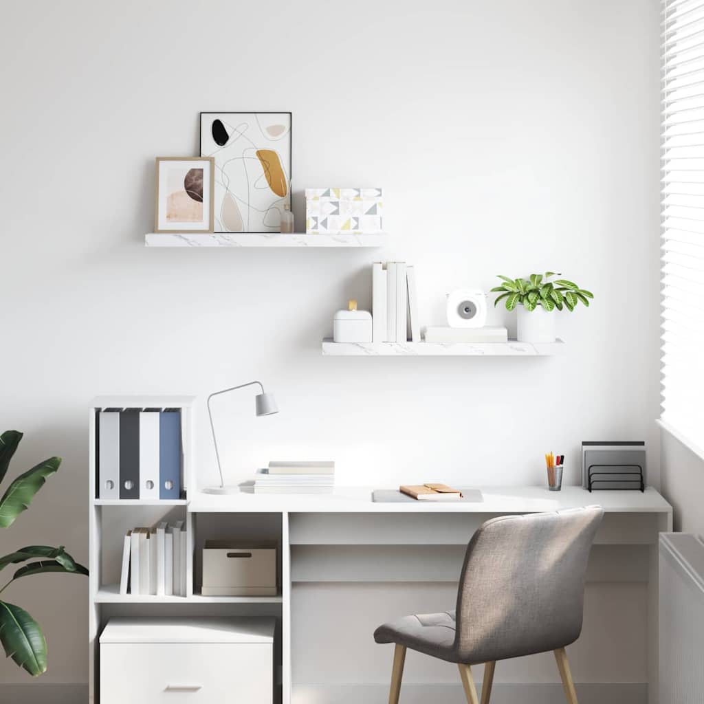 vidaXL Wall Shelf 2 pcs White Marble 90 x 23.5 x 3.8 cm 4