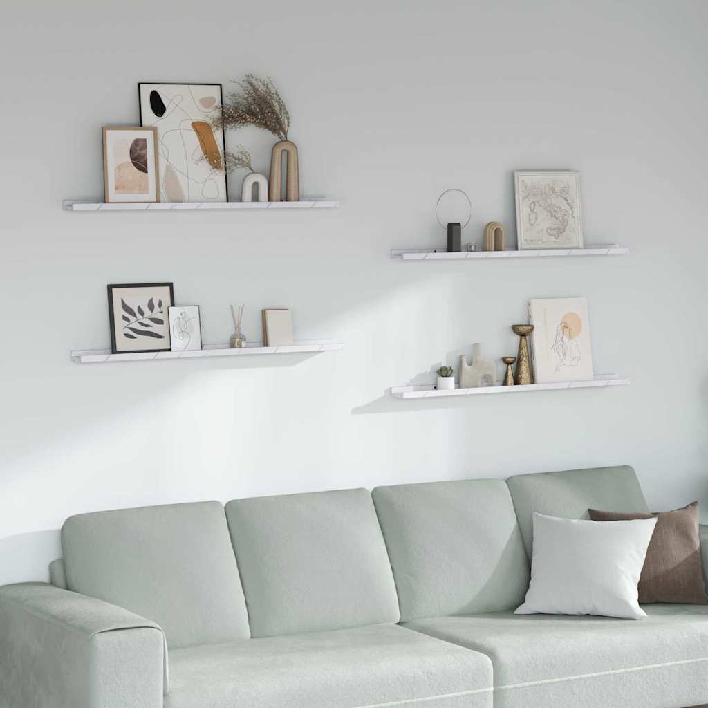 vidaXL Wall Shelf 4 pcs White Marble 100 x 9 x 3 cm Engineered Wood 1