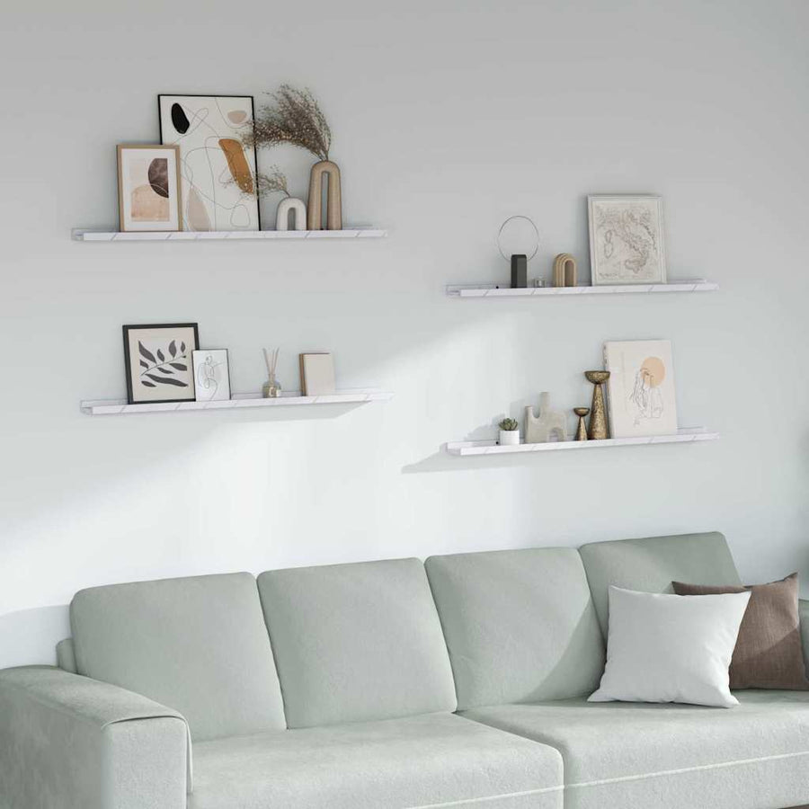 vidaXL Wall Shelf 4 pcs White Marble 100 x 9 x 3 cm Engineered Wood 1