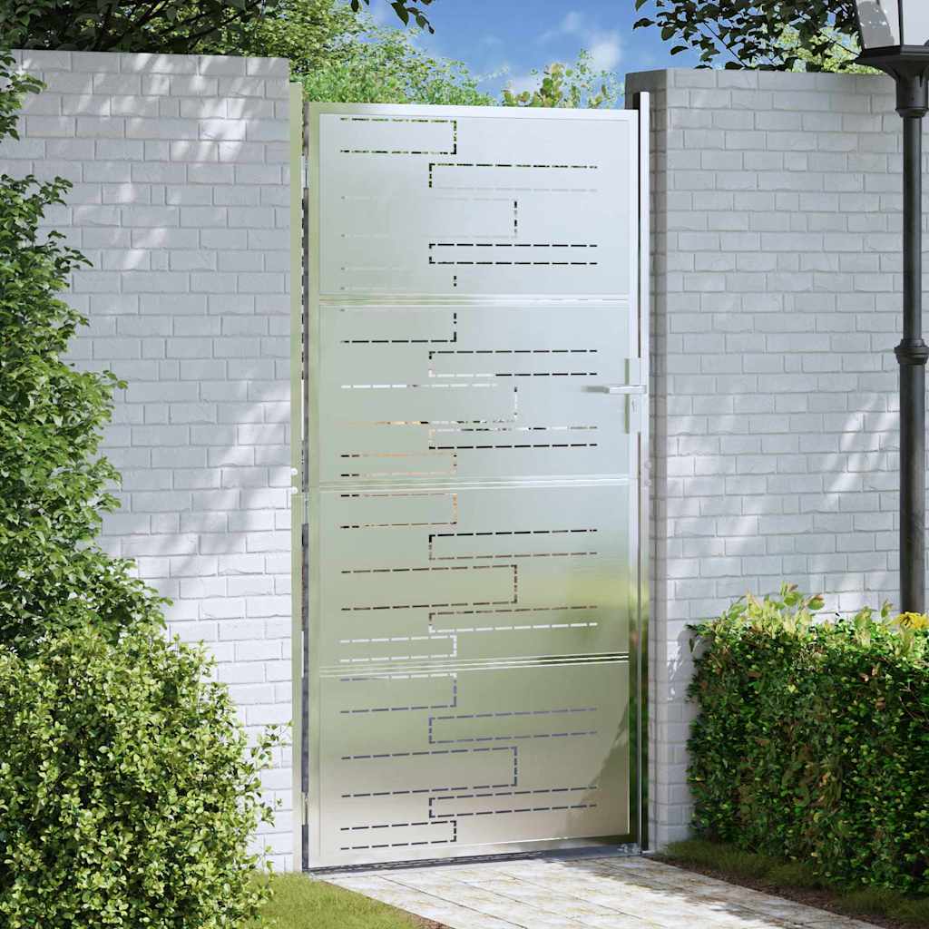 vidaXL Garden Gate 85 x 174 cm Stainless Steel Silver Lockable 1