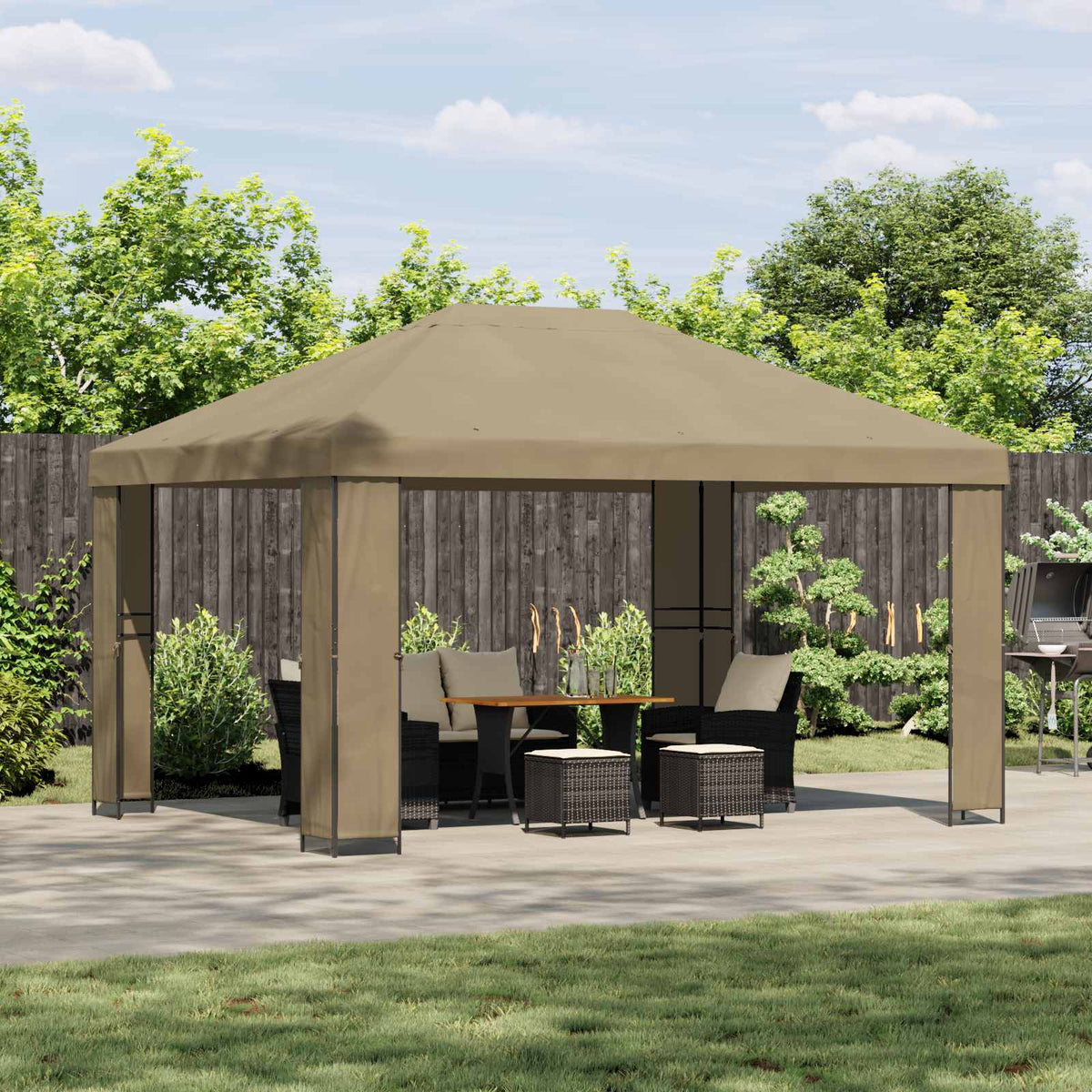 Gazebo 4 x 3 m Polyester and Steel 190 gsm without Sidewall Beige