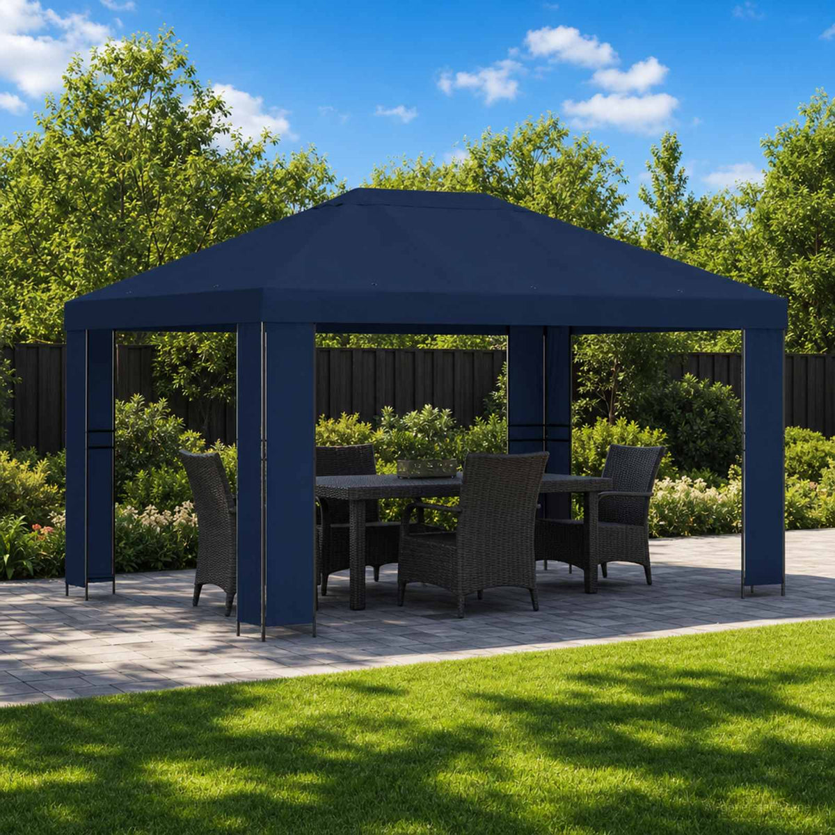 Gazebo 4 x 3 m Polyester and Steel 190 gsm without Sidewall Blue