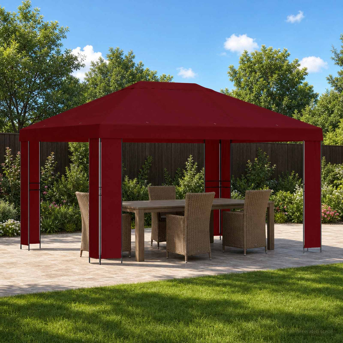 Gazebo 4 x 3 m Polyester and Steel 190 gsm without Sidewall Burgundy