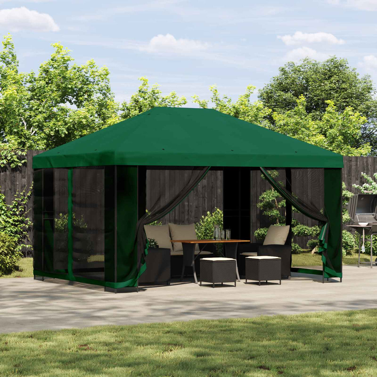 Garden Gazebo with Sidewalls 4 x 3 m Polyester and Steel with 4 Sidewalls Green