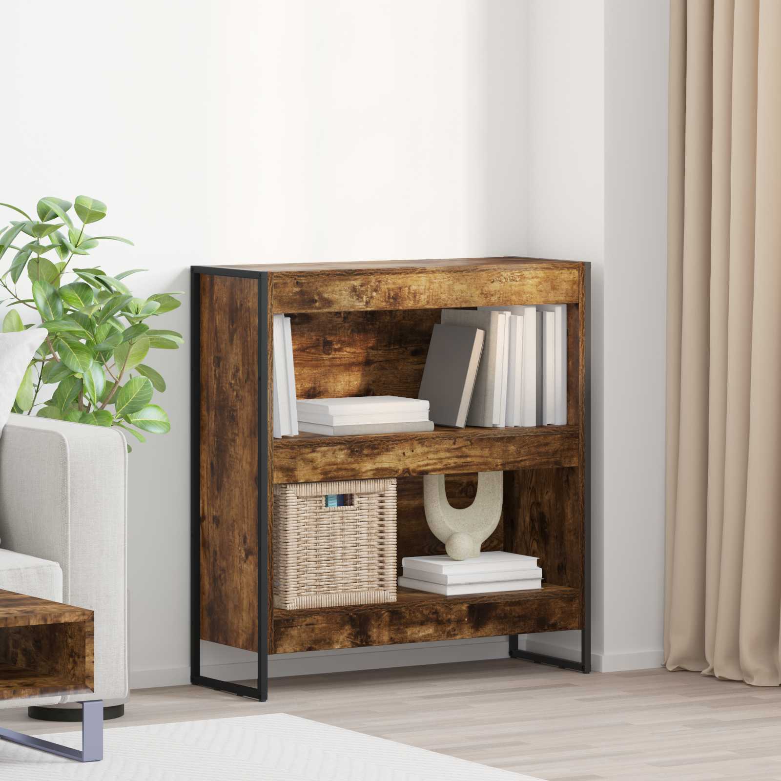 vidaXL Book Cabinet 80 x 30 x 86.5 cm Engineered Wood Smoke Oak 1