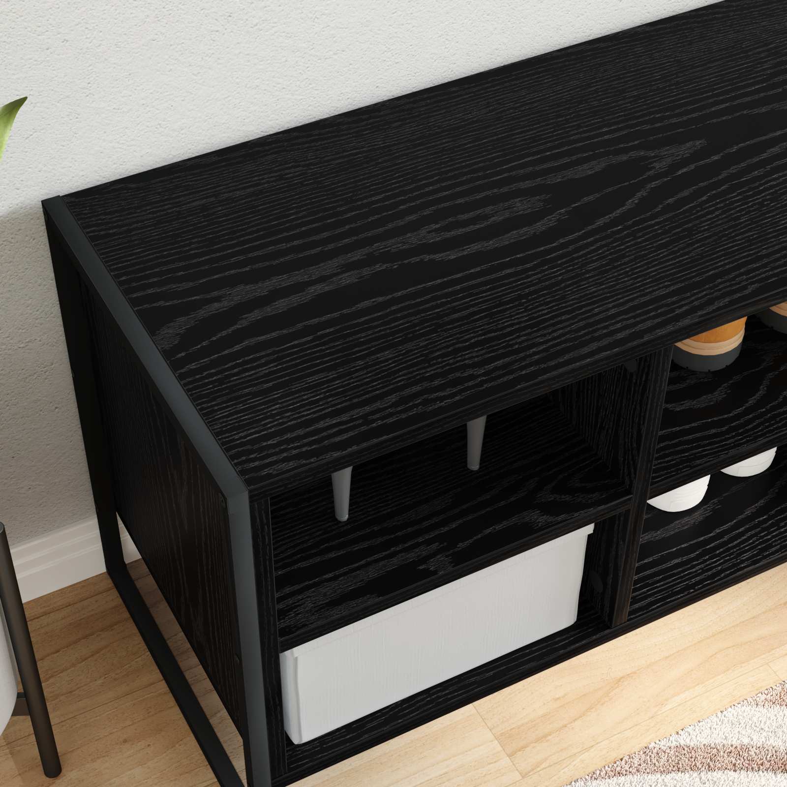 vidaXL Shoe Cabinet 60 x 35 x 44 cm Engineered Wood Black Oak 4