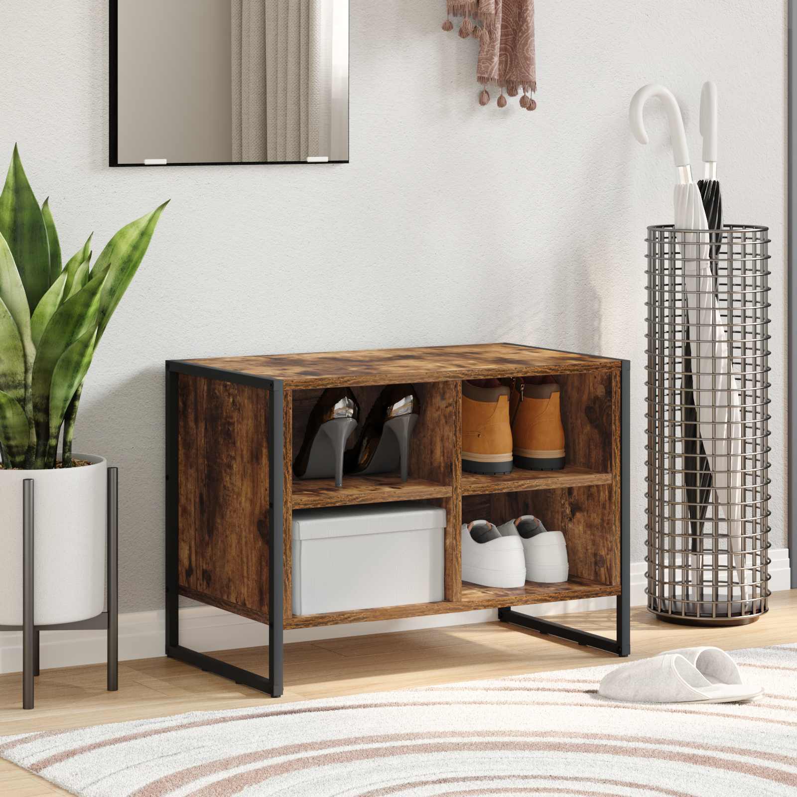 vidaXL Shoe Cabinet 60 x 35 x 44 cm Engineered Wood Smoke Oak 1