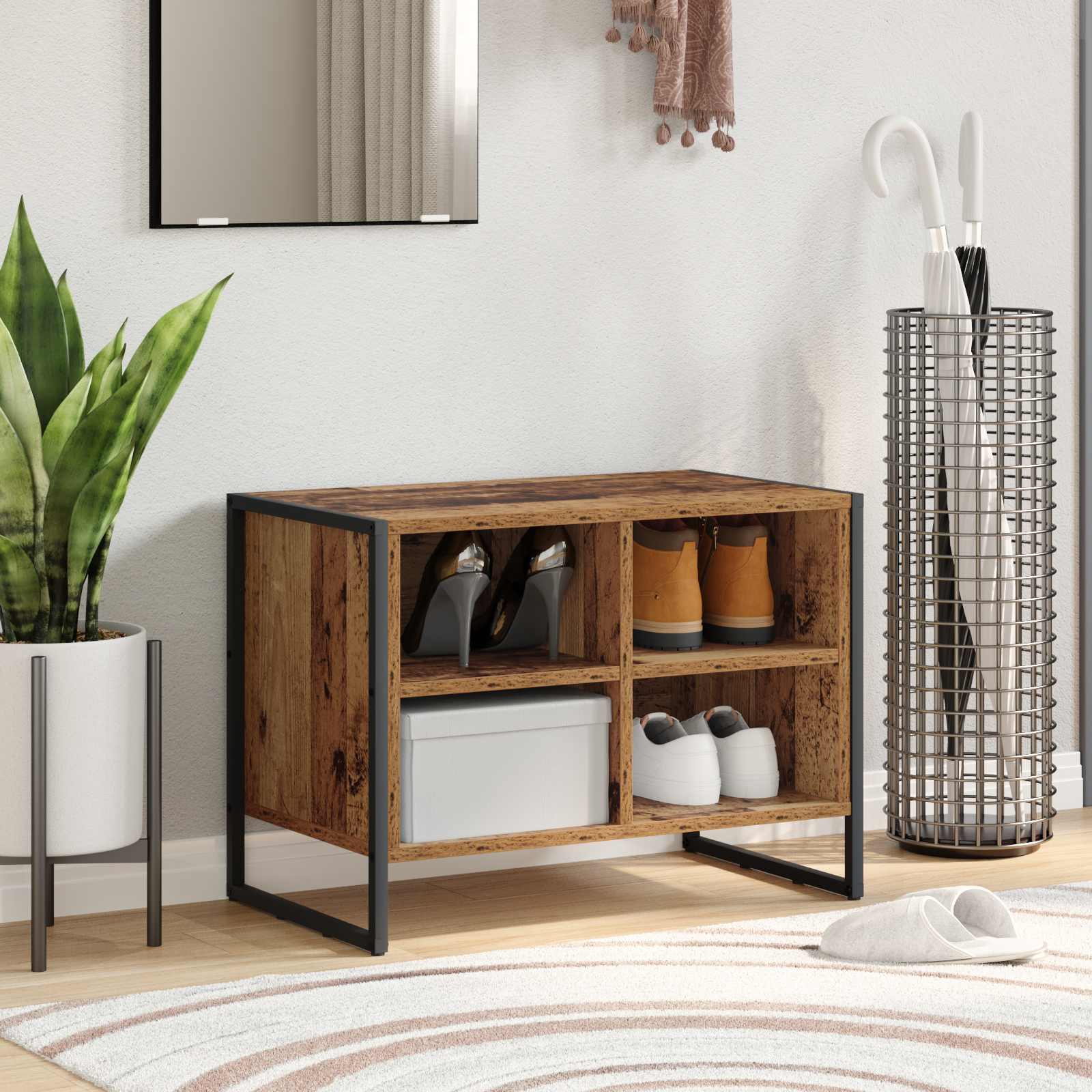 vidaXL Shoe Cabinet 60 x 35 x 44 cm Engineered Wood Old Wood 1