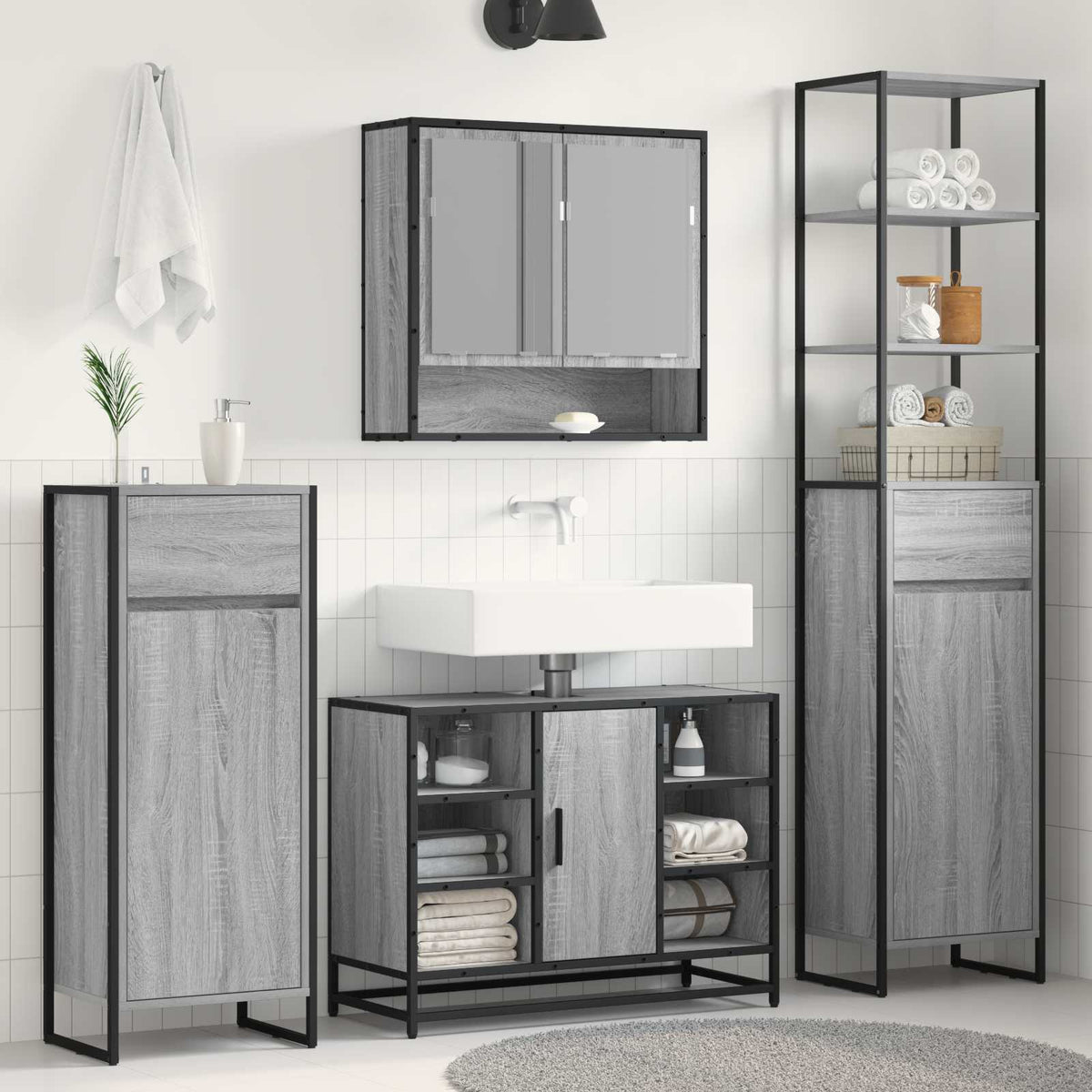 Bathroom Cabinet 40 x 30 x 180 cm Engineered Wood Grey sonoma