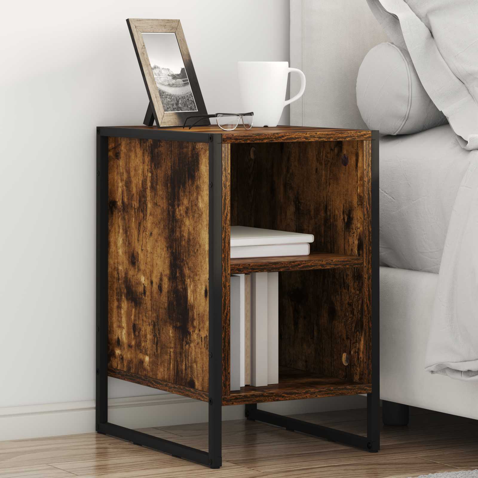 vidaXL Bedside Table Smoke Oak 39.5 x 30 x 50 cm Engineered Wood 1