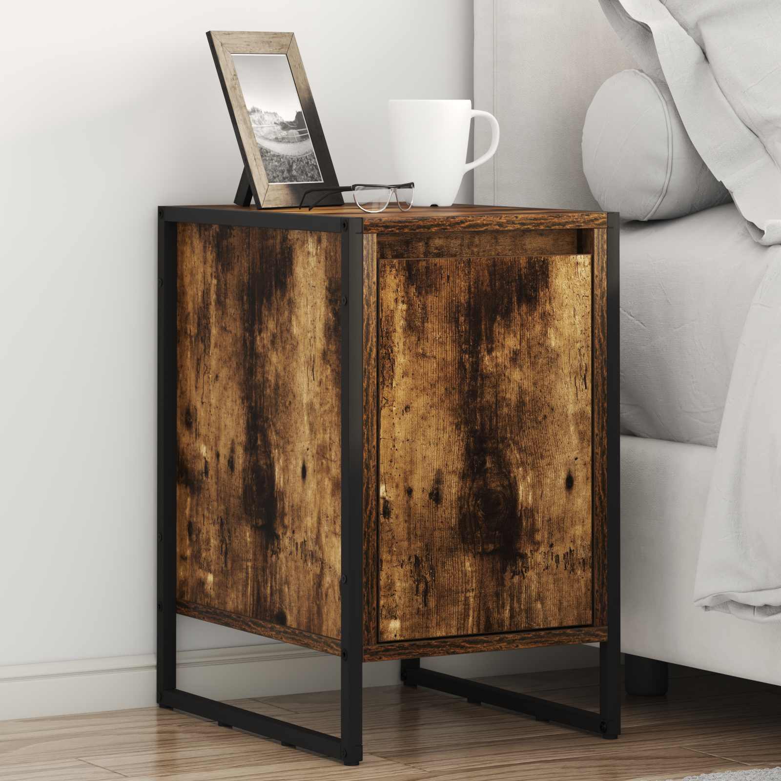 vidaXL Bedside Table Smoke Oak 39.5 x 30 x 50 cm Engineered Wood 1