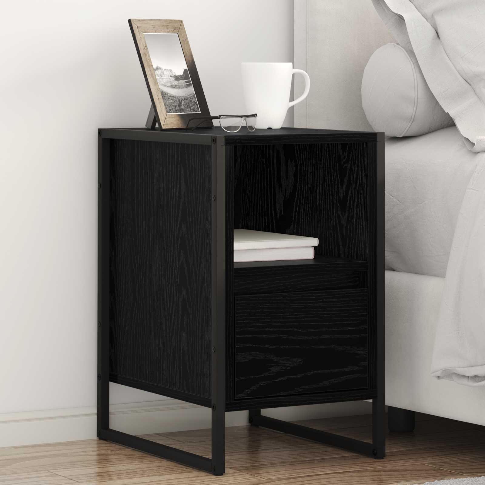 vidaXL Bedside Table 2 pcs Black Oak 39.5 x 30 x 50 cm Engineered Wood 1