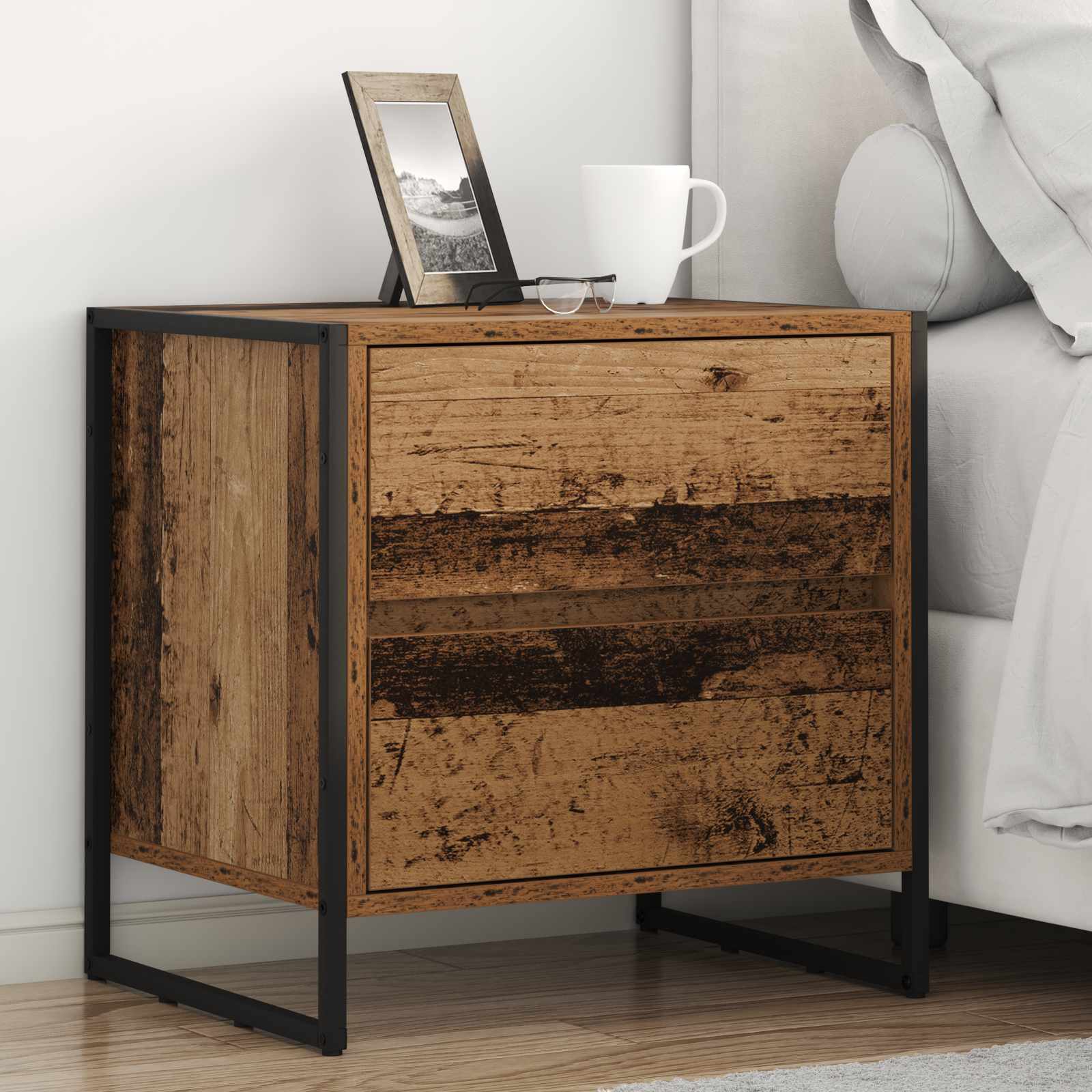 vidaXL Bedside Table 2 pcs Old Wood 50 x 39.5 x 50 cm Engineered Wood 1