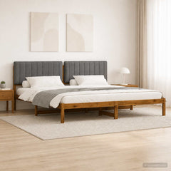 Bed Frame with Upholstered Headboard Length 200 cm Natural and Light Grey 200 cm
