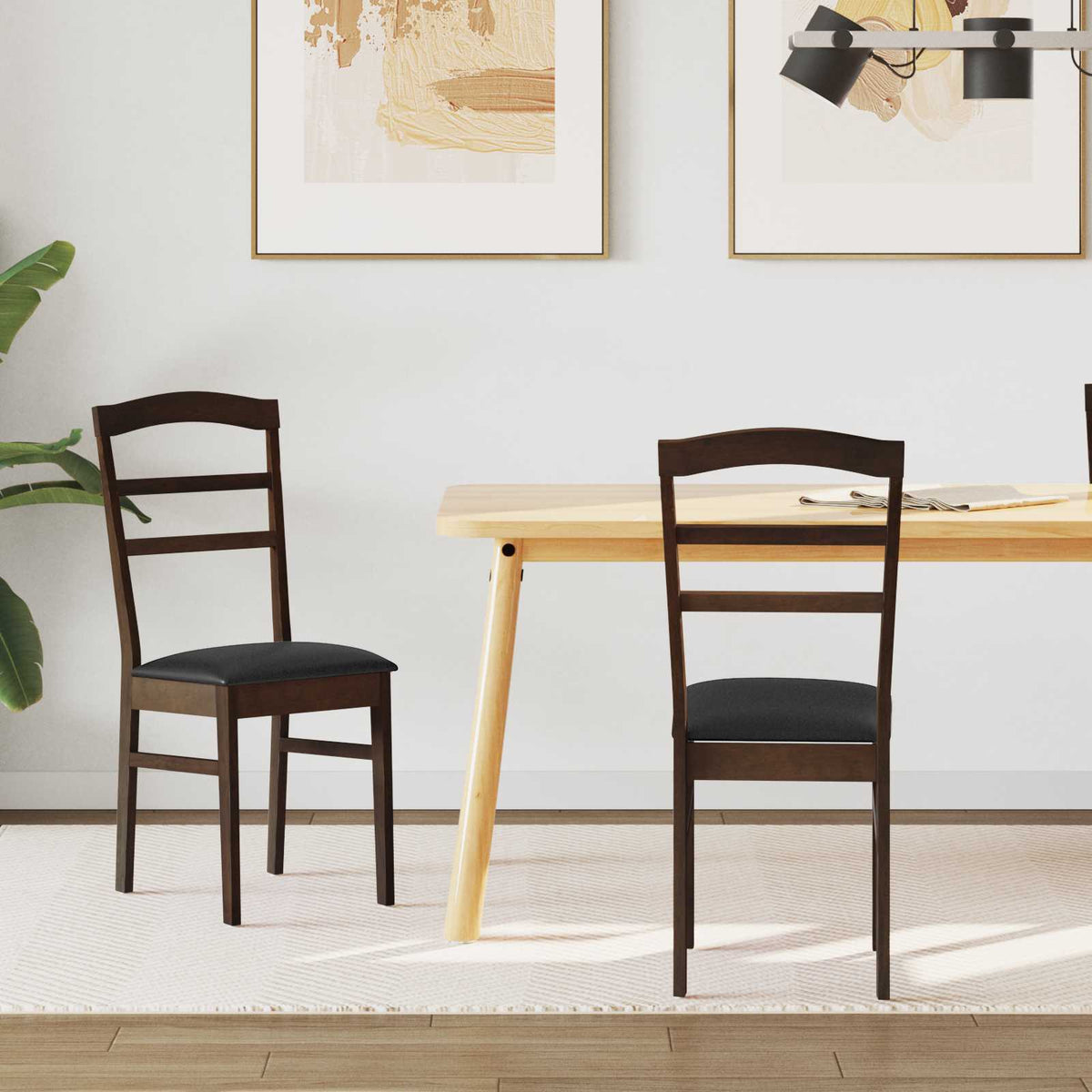 Dining Chair 2 pcs Solid Rubber Wood Light brown and black
