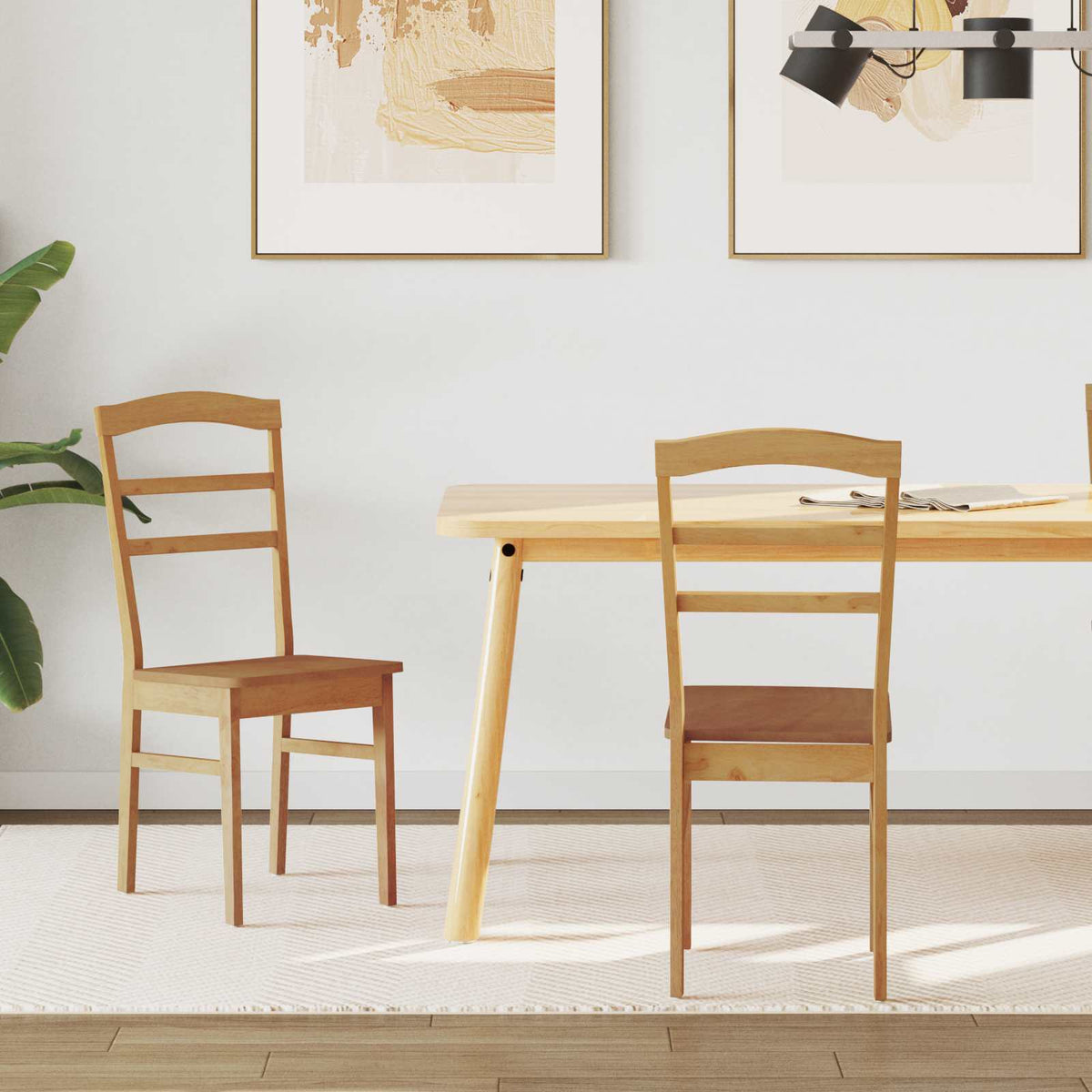 Dining Chair 2 pcs Solid Rubber Wood Natural