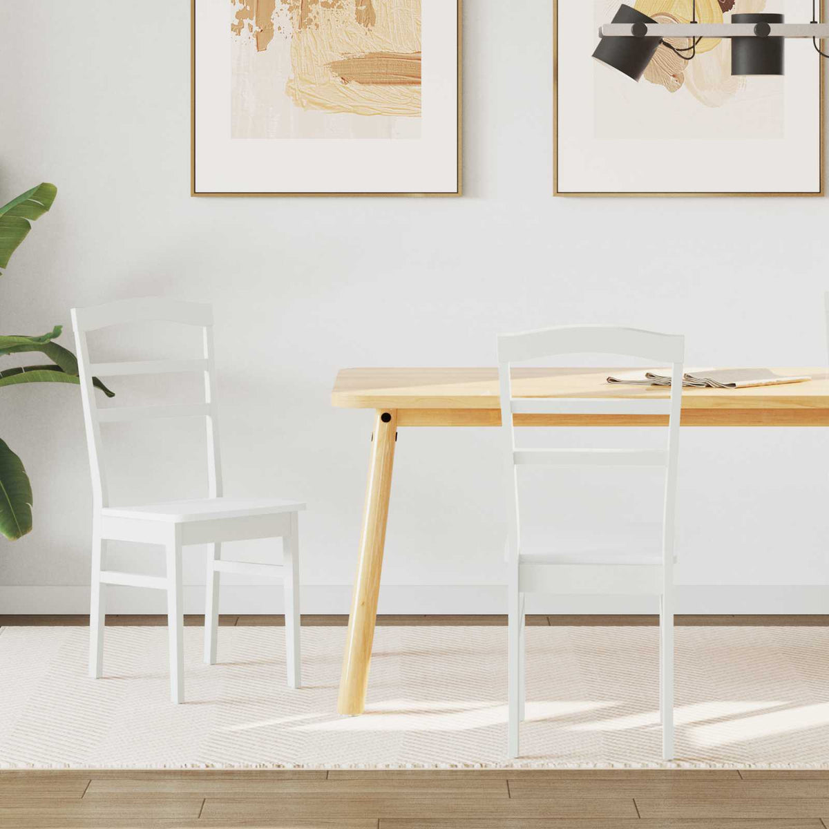 Dining Chair 2 pcs Solid Rubber Wood White