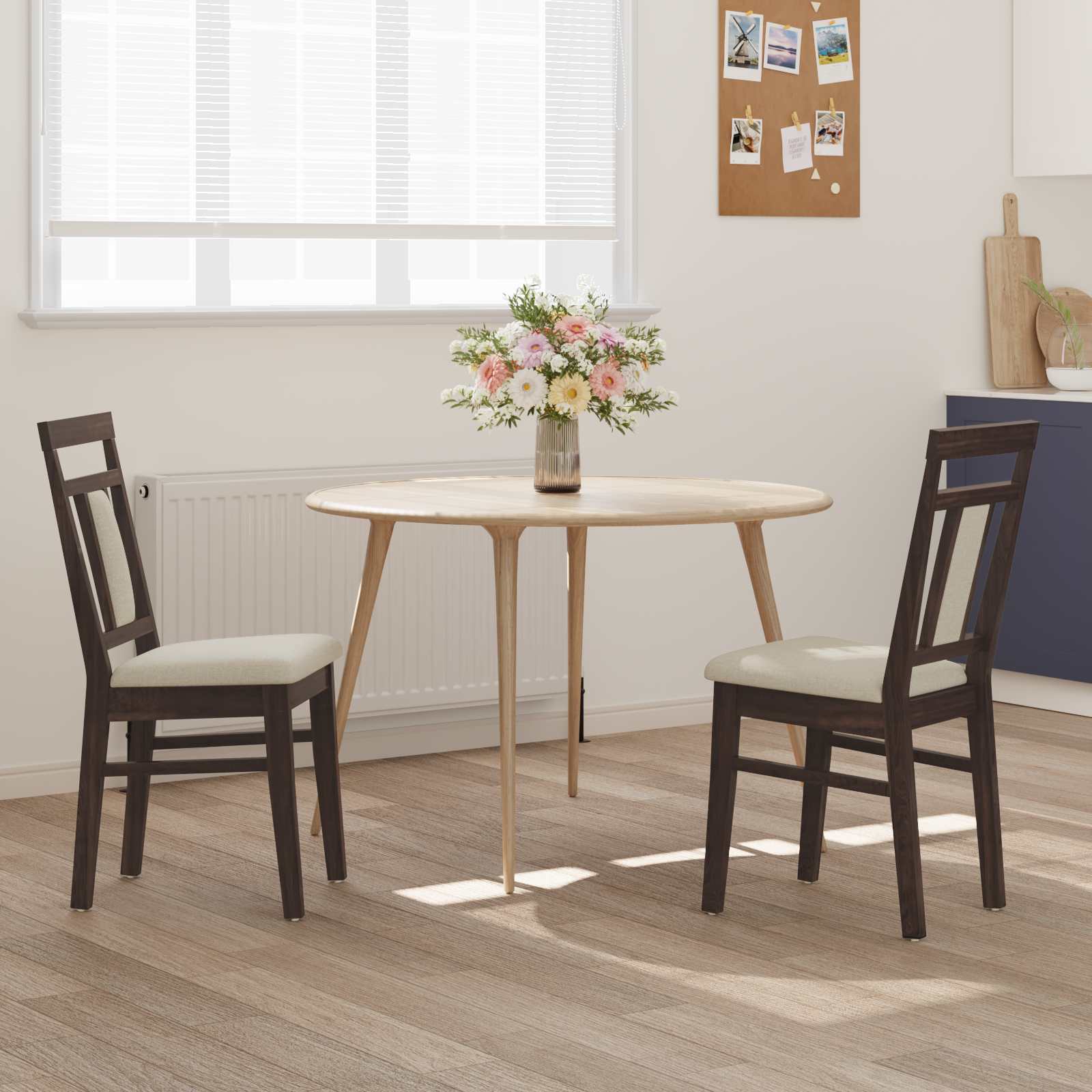 vidaXL Dining Chair 2 pcs Solid Rubber Wood Light Brown and Light 3