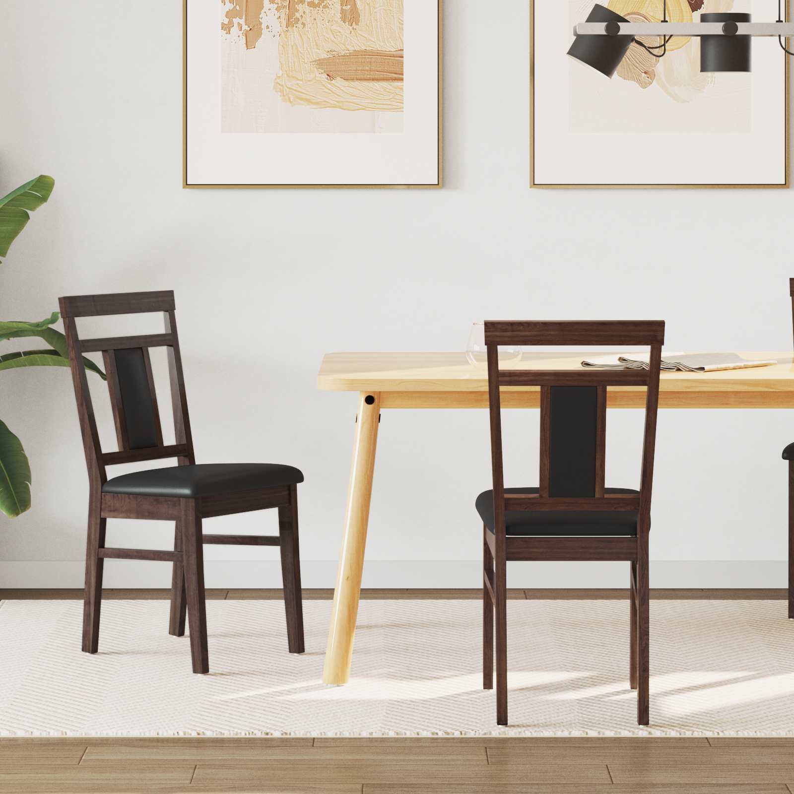 vidaXL Dining Chair 2 pcs Solid Rubber Wood Light Brown and Black 1
