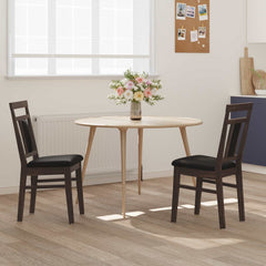 vidaXL Dining Chair 2 pcs Solid Rubber Wood Light Brown and Black 3